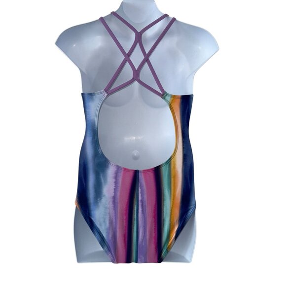 NWT Speedo Poircelain Hydro Bra OIne Piece Womens Swimsuit 12 Striped Colorful - Picture 6 of 10